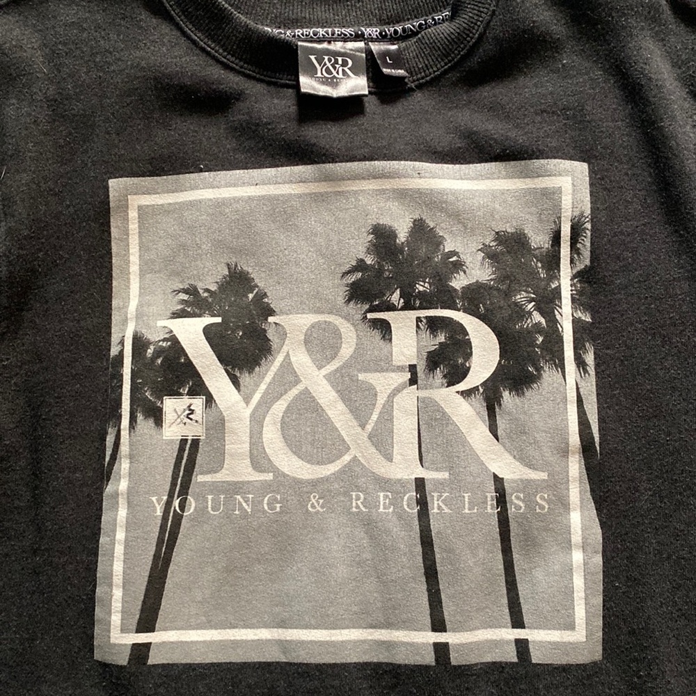 Large Young & Reckless Black Palm tree Crewneck